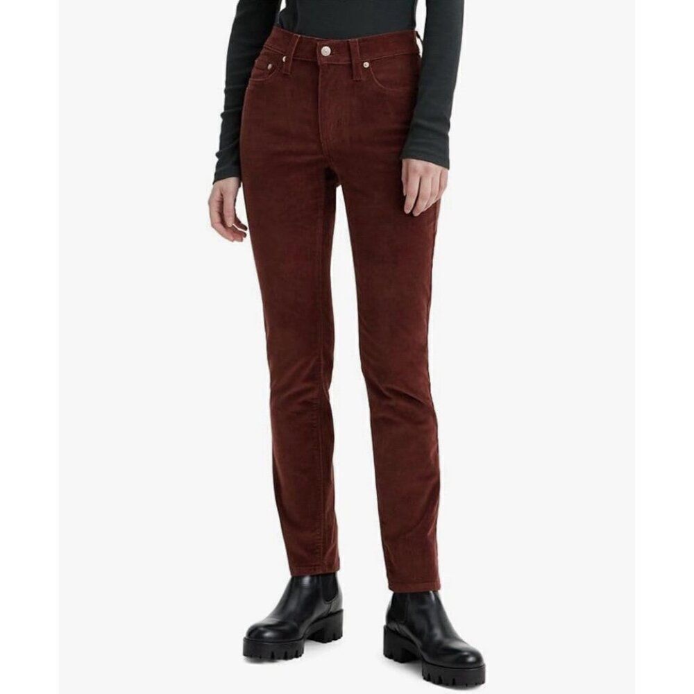 Levi's Women's 724 High Rise Straight Jeans Brown Corduroy Denim 27